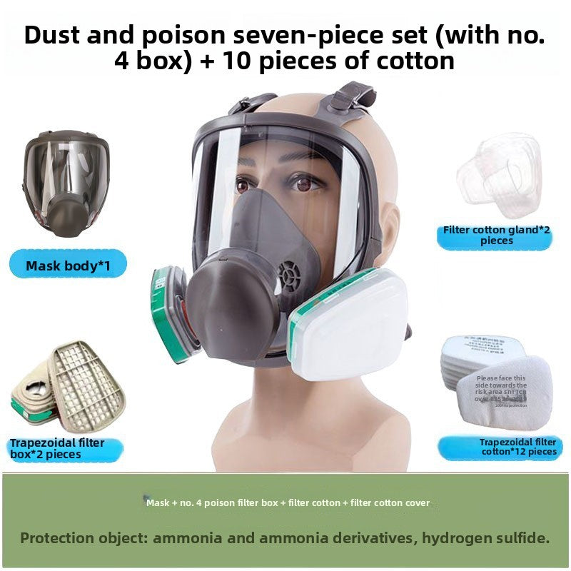 Full Face Respirator Gas Mask 7-Piece Set with No.3 Filter Box & 10 Filter Cotton | Industrial Chemical Protection Mask