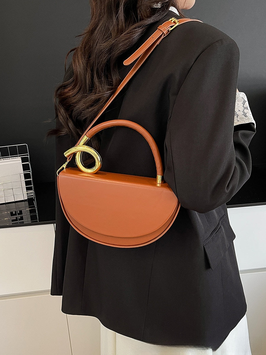 Black Half Moon Crossbody Bag with Gold Ring Handle | Mini Bag