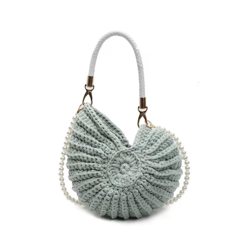 Handmade Crochet Knit Handbag | Boho Round Top Handle Bag with Pearl Strap ? Multiple Colors