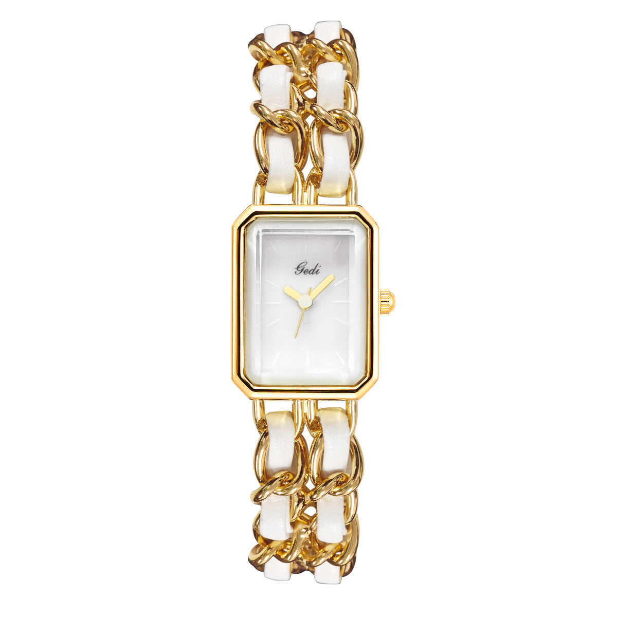 Gedi Women's Gold White Chain Watch | Mother of Pearl Dial Octagonal Case Ceramic Link Luxury Quartz Watch