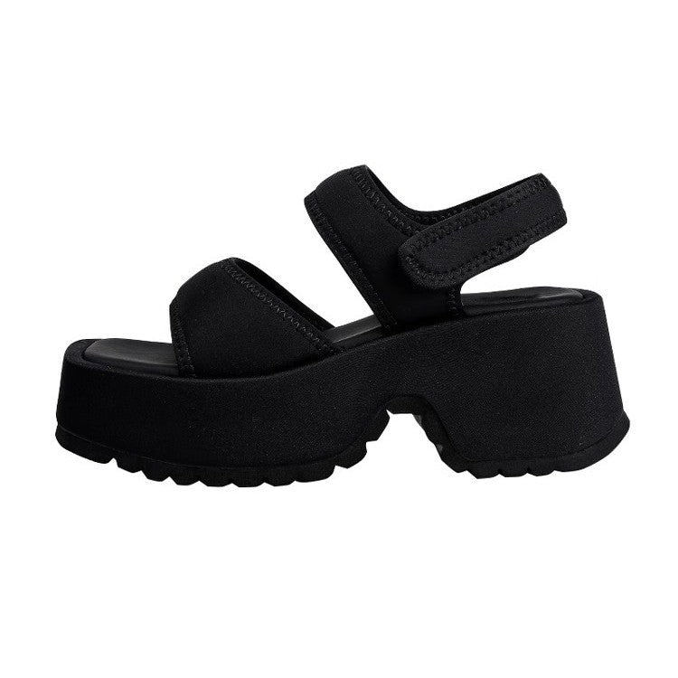 Black Chunky Platform Sandals for Women | Velcro Strap Open Toe Flatform Sandals | Thick Lug Sole Casual Platform Shoes | Edgy Street Style Summer Sandals