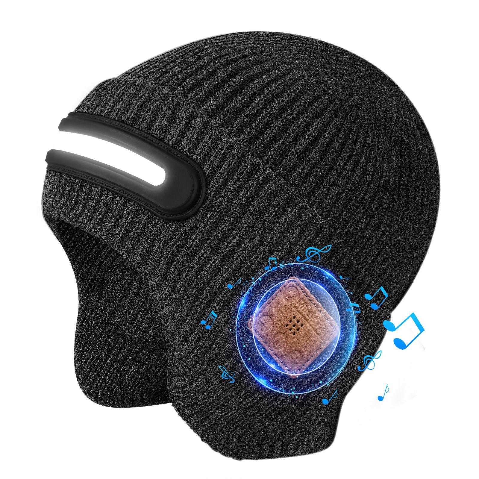 Bluetooth Beanie Hat with LED Headlamp Light | Wireless Music Winter Knit Cap | USB Rechargeable Speaker Beanie for Men Women