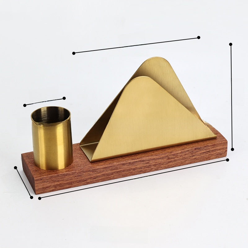 Gold & Walnut Wood Desk Organizer Set | Business Card Holder & Pen Cup | Luxury Office Accessories | Modern Minimalist Desktop Organizer