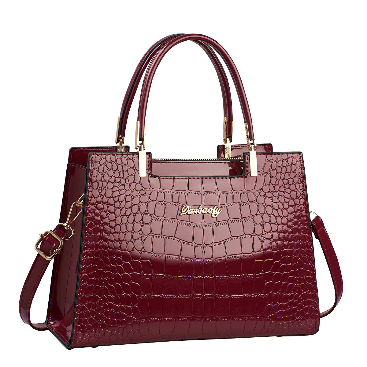 Gold Croc Embossed Luxury Tote Handbag | Women's Metallic Crocodile Pattern Satchel with Crossbody Strap | Glamour Top Handle Purse