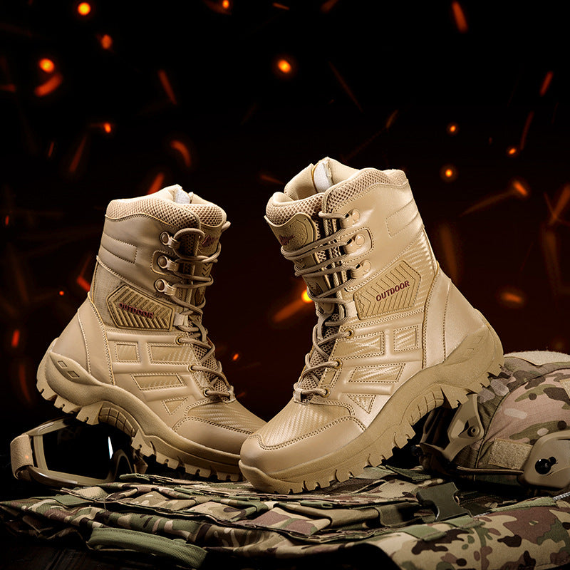 Men's Black Tactical Outdoor Boots | High Top Lace-Up Military Combat Boots | Non-Slip Hiking & Work Boots
