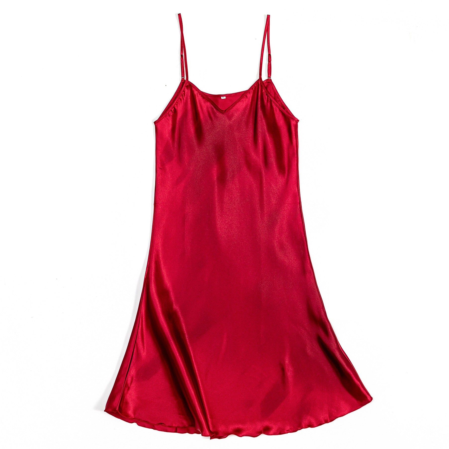 Women's Wine Red Satin V Neck Midi Slip Nightgown Elegant Sleeveless A-Line Sleep Dress Chemise Luxury Sleepwear