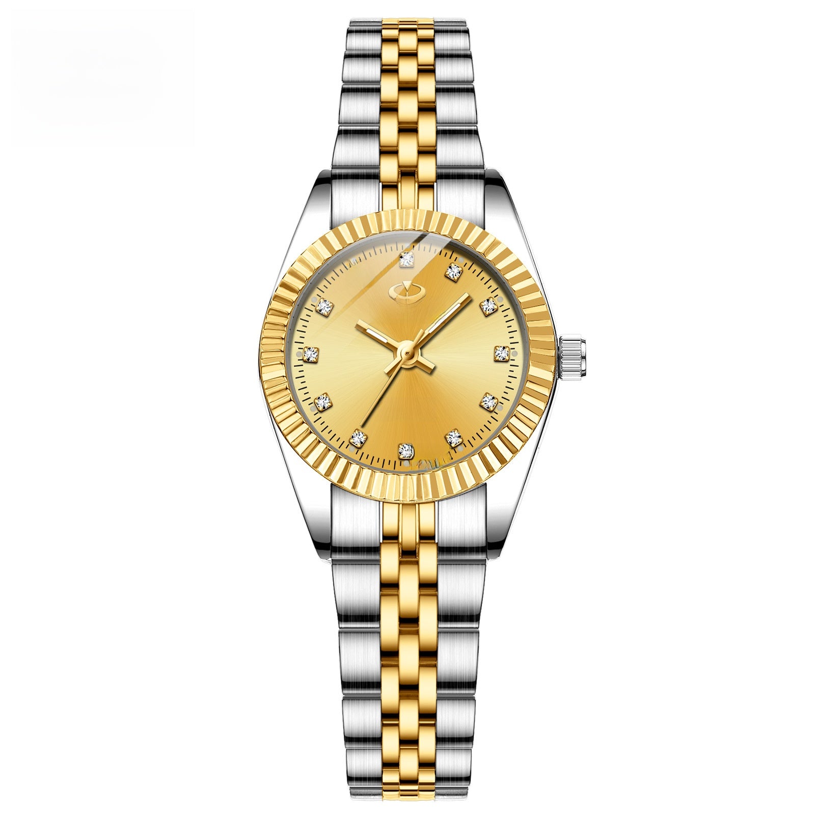 Chenxi His & Hers Couple Watch Set | Gold Dial Crystal Markers Fluted Bezel | Two-Tone Quartz Watches Gift Set