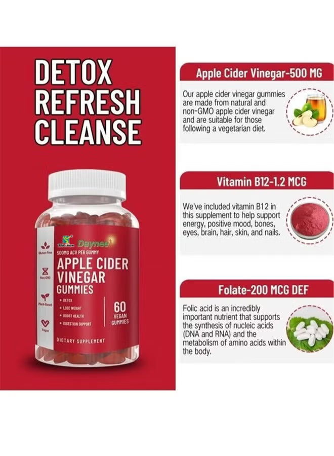 Winstown Daynee Apple Cider Vinegar Gummies 3-Pack – 500mg ACV Per Gummy | 60 Vegan Gummies x3 | Detox, Weight Loss, Digestion & Health Boost
