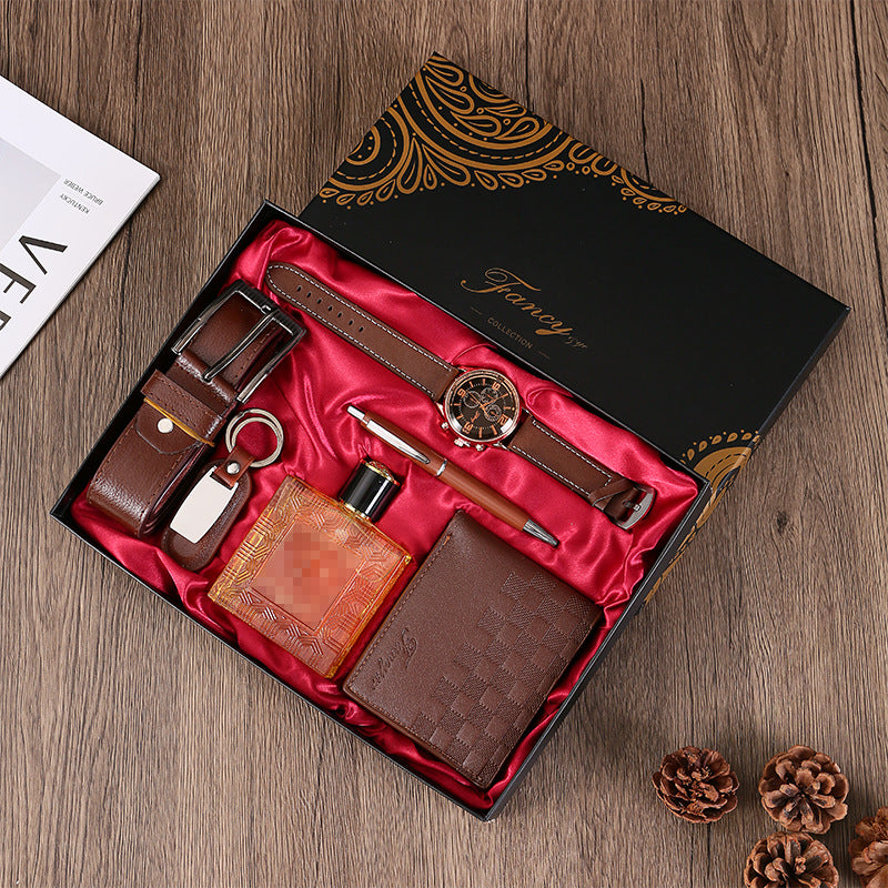 Fancy Collection Men's 6-Piece Luxury Gift Set | Watch Belt Wallet Perfume Pen Bracelet Premium Gift Box for Him