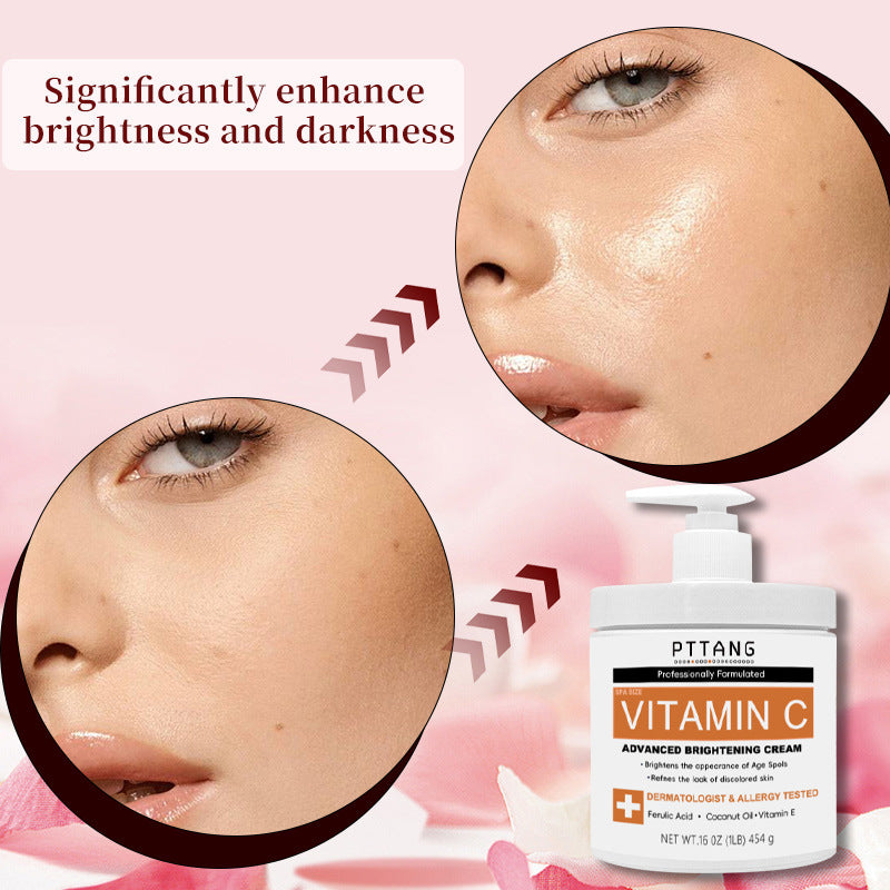 PTTANG Vitamin C Advanced Brightening Cream | Ferulic Acid Coconut Oil & Vitamin E Age Spot & Discoloration Corrector | Dermatologist & Allergy Tested Spa Size 16oz