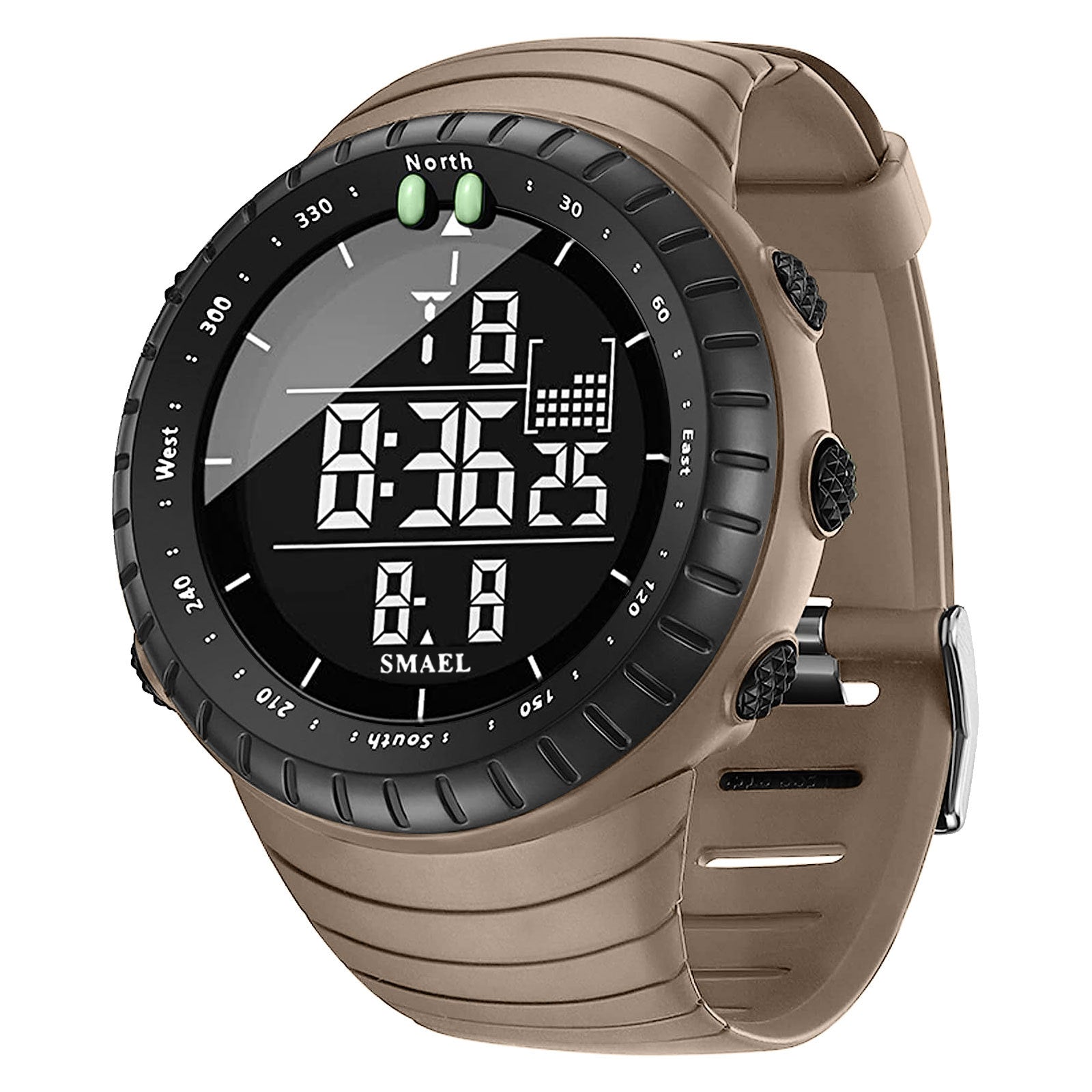 SMAEL Men's Digital Sport Watch | Compass Bezel Black Orange | Military Tactical LED Outdoor Watch with Calendar & Alarm