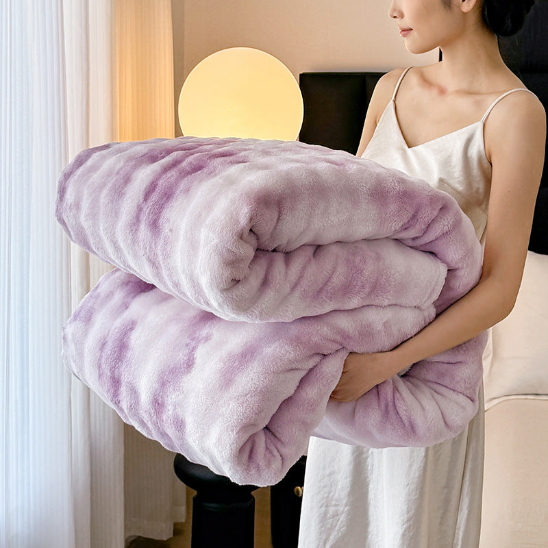 Cremefarbene gestreifte flauschige Fleecedecke | Ultraweiche Plüschdecke für Bett & Sofa | Warme Winterdecke