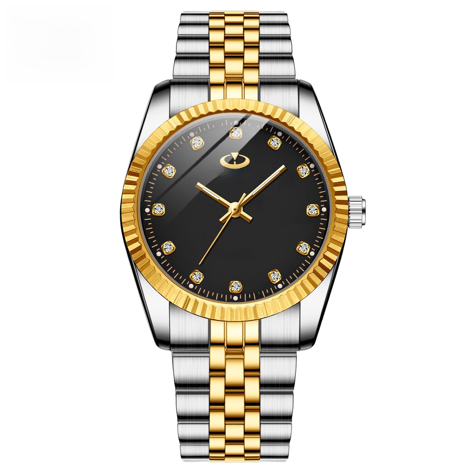 Chenxi His & Hers Couple Watch Set | Gold Dial Crystal Markers Fluted Bezel | Two-Tone Quartz Watches Gift Set