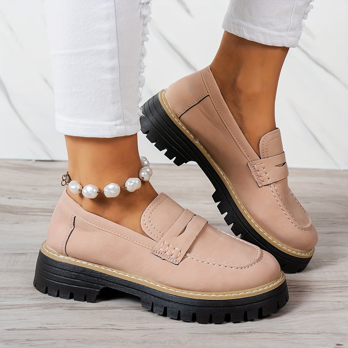 Chunky Lug Sole Penny Loafers | Women's Slip-On Platform Loafer Shoes in Multiple Colors