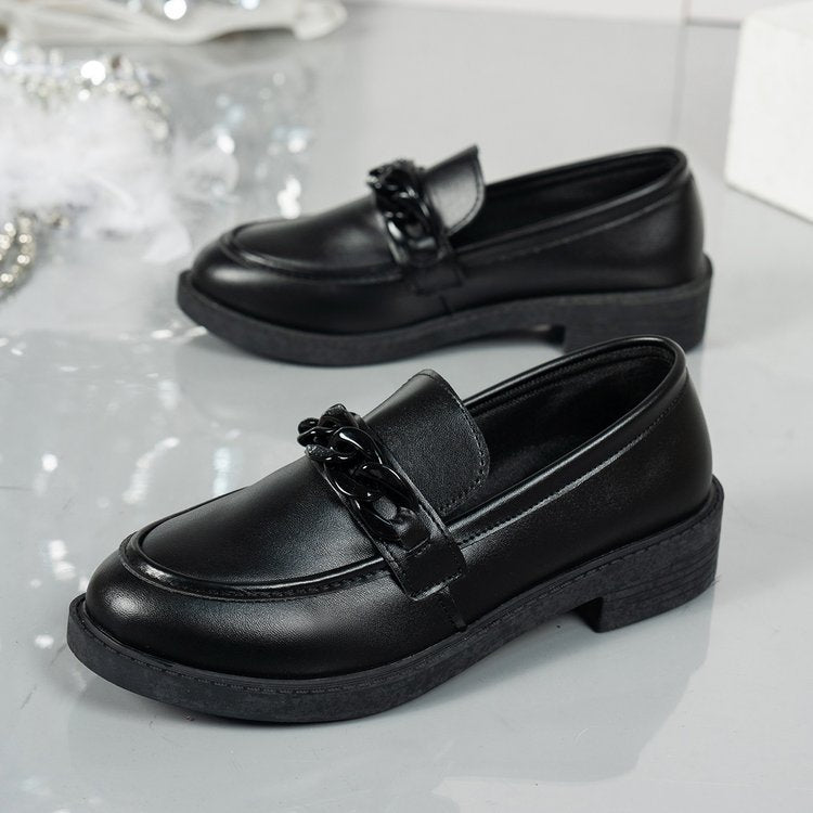 Pink Patent Leather Chain Detail Platform Loafers | Glossy Chunky Sole Slip-On Flat Shoes for Women