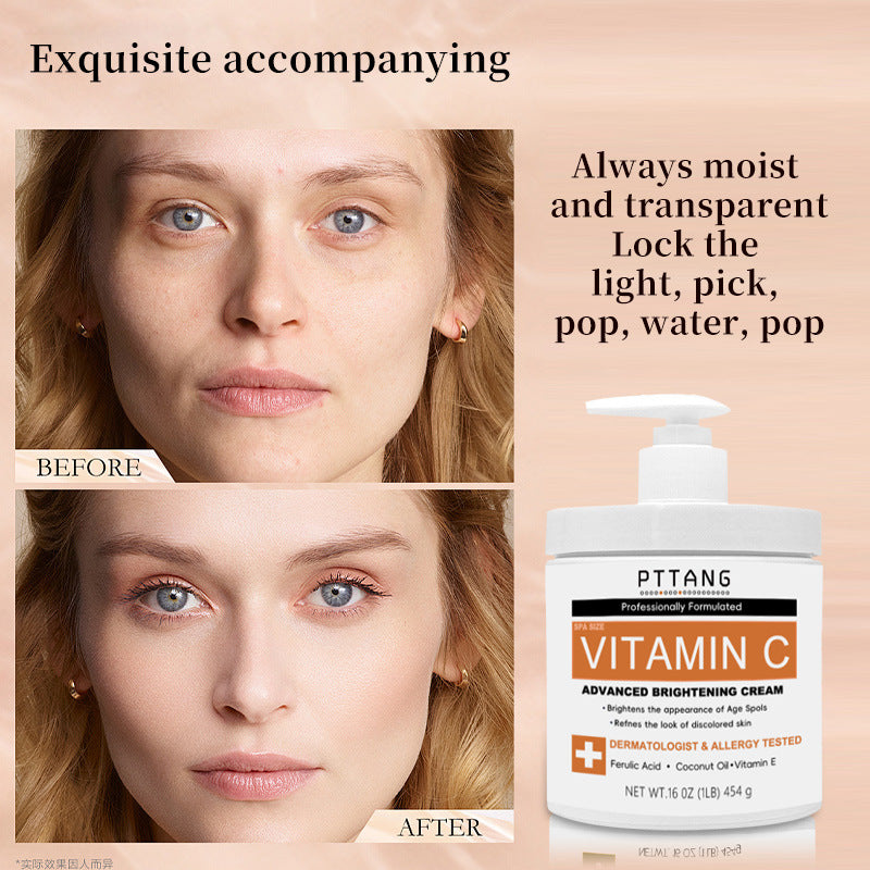 PTTANG Vitamin C Advanced Brightening Cream | Ferulic Acid Coconut Oil & Vitamin E Age Spot & Discoloration Corrector | Dermatologist & Allergy Tested Spa Size 16oz