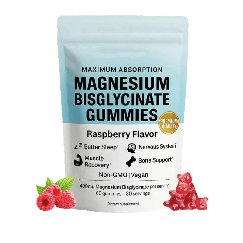 Magnesium Bisglycinate Gummies 400mg Maximum Absorption Raspberry Flavor 60 Count Vegan Non GMO | Better Sleep Muscle Recovery Bone Support Nervous System Supplement