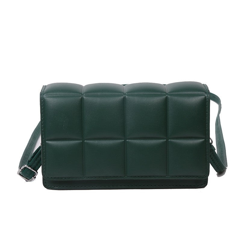 Forest Green Padded Leather Crossbody Bag | Quilted Cassette Style Shoulder Bag