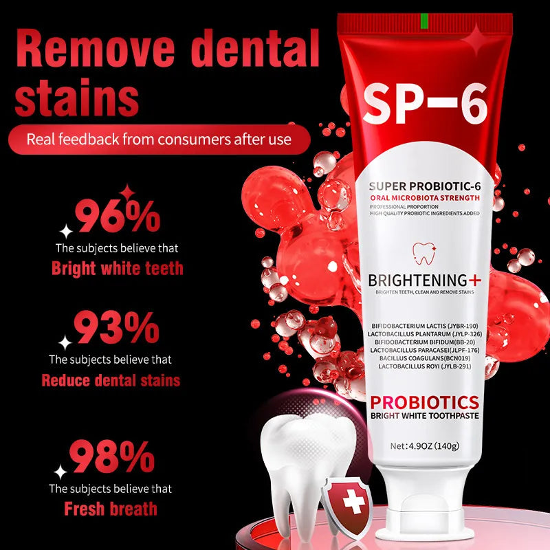 SP-6 Super Probiotic Whitening Toothpaste Set of 6 | Brightening+ Oral Microbiota Strength | 140g Each