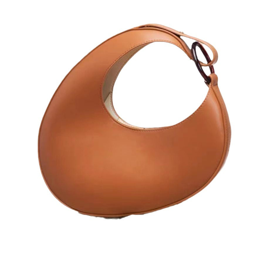Black Leather Crescent Shoulder Bag for Women | Oversized Hobo Moon Bag Minimalist Tote