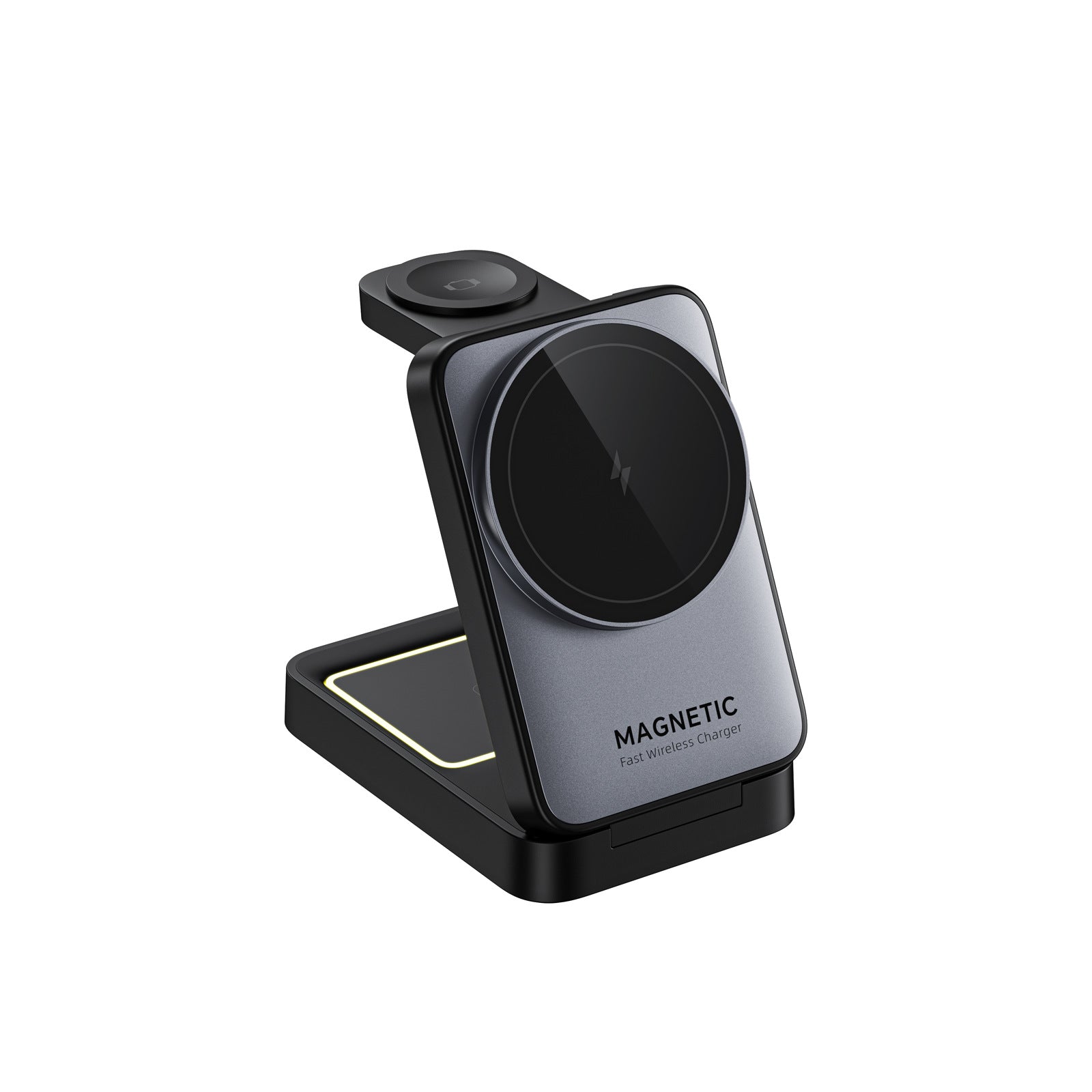 3 in 1 Magnetic Fast Wireless Charger Station Foldable Charging Stand for Phone Smartwatch and Earbuds with LED Ambient Light