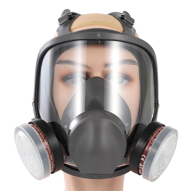 Full Face Respirator Gas Mask 7-Piece Set with No.3 Filter Box & 10 Filter Cotton | Industrial Chemical Protection Mask
