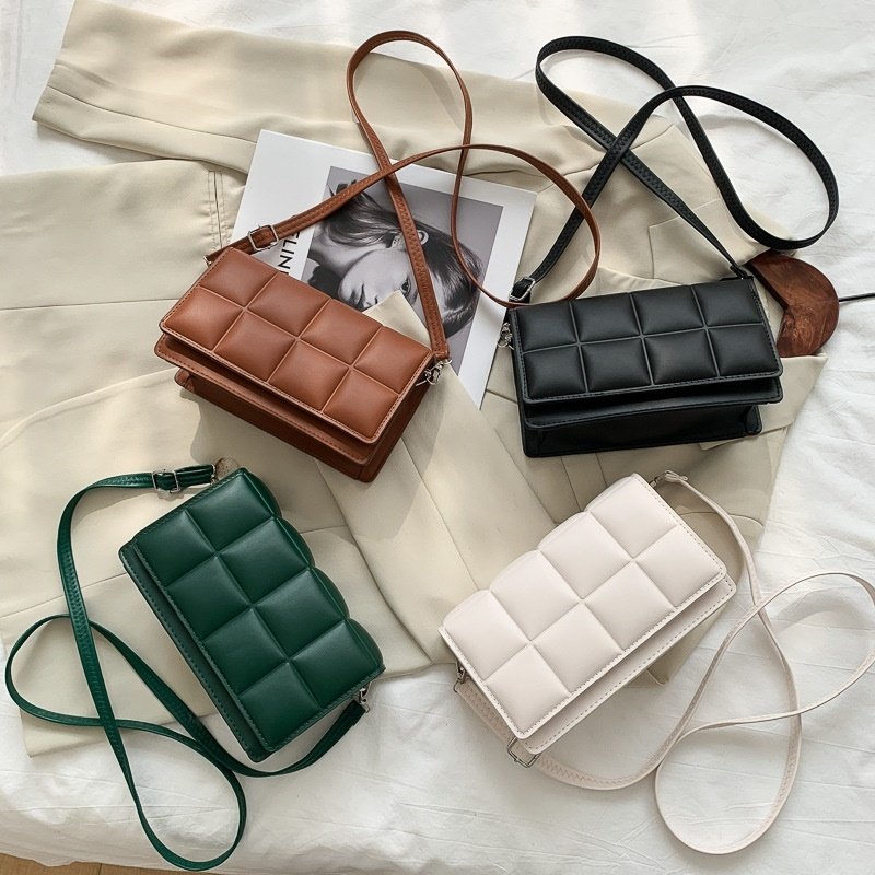 Forest Green Padded Leather Crossbody Bag | Quilted Cassette Style Shoulder Bag