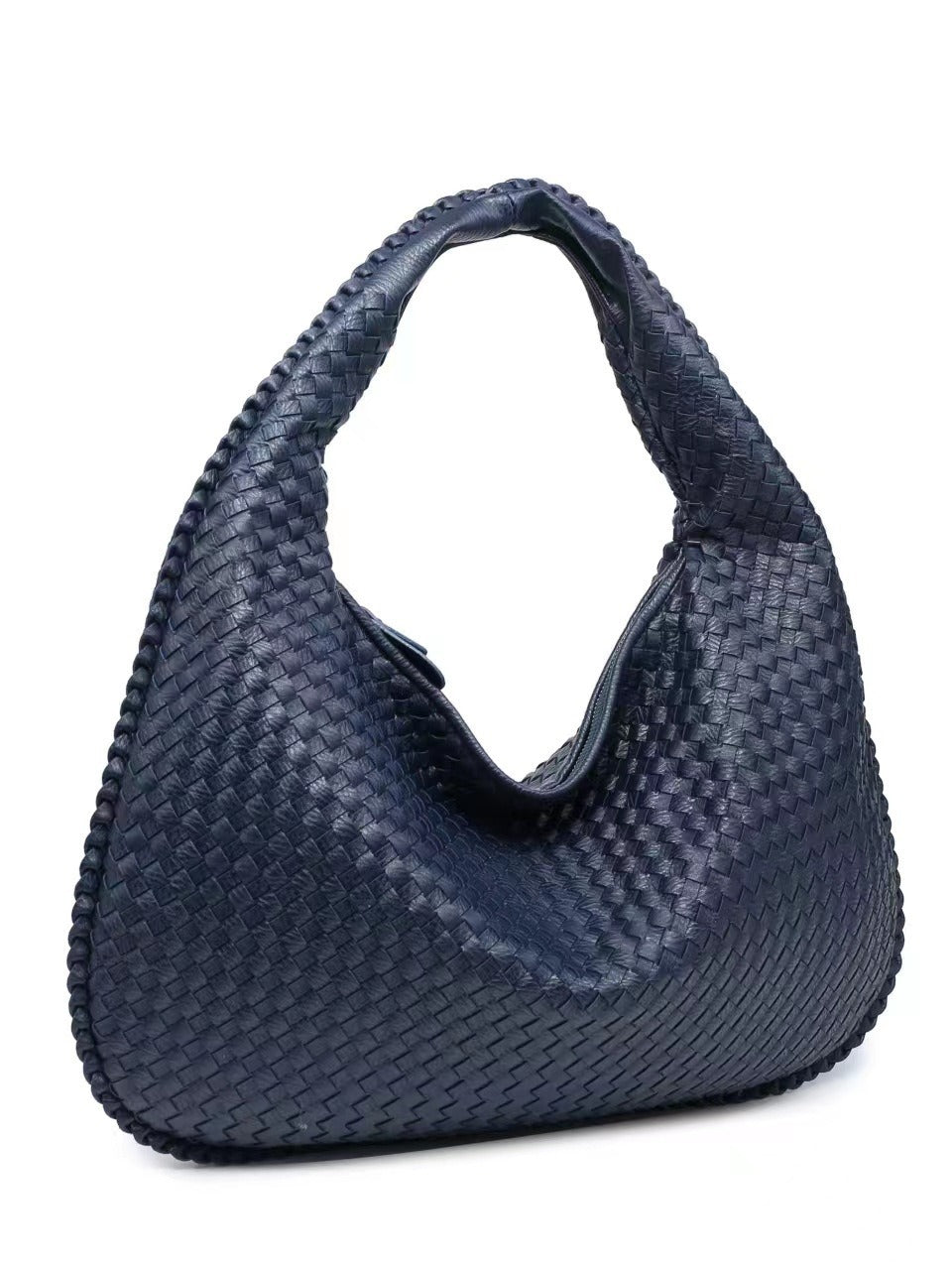 Black Woven Leather Hobo Bag Intrecciato Style Large Shoulder Tote Zip Closure | Women Luxury Designer Inspired Handwoven Handbag Everyday Casual Purse
