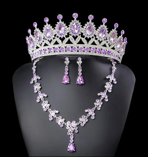 Bridal Crown Jewelry Set | Crystal Tiara Necklace & Earrings | Wedding Queen Accessories