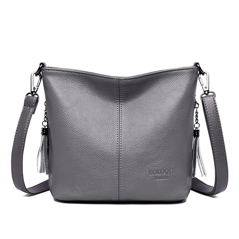 Black Pebbled Leather Crossbody Bag with Tassel | Hobo Shoulder Bag