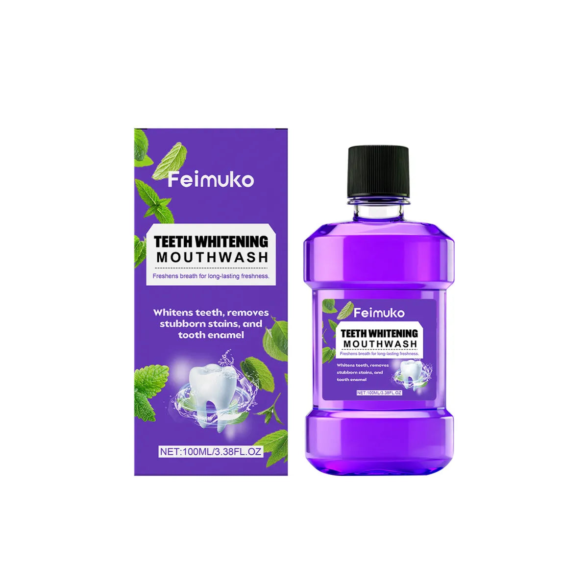 Feimuko Teeth Whitening Mouthwash Set of 2 x 100ml – Removes Stains, Freshens Breath & Protects Enamel