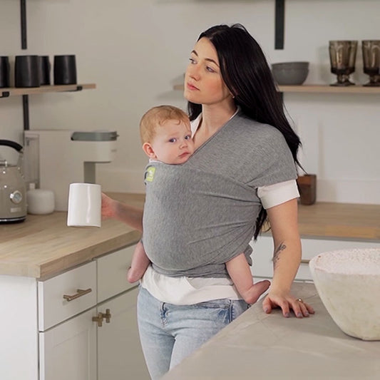 Grey Stretchy Baby Wrap Carrier for Newborns | Hands-Free Soft Cotton Infant Sling | Ergonomic Babywearing Wrap