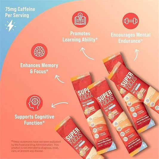 SuperFocus Fokus-Drink-Mix | Fruchtpunsch | Löwenmähne Rhodiola Alpha GPC | 0 g Zucker | Nootropikum | 20 Sticks