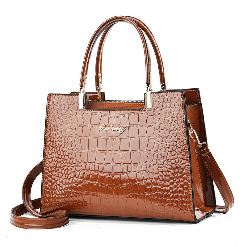 Gold Croc Embossed Luxury Tote Handbag | Women's Metallic Crocodile Pattern Satchel with Crossbody Strap | Glamour Top Handle Purse