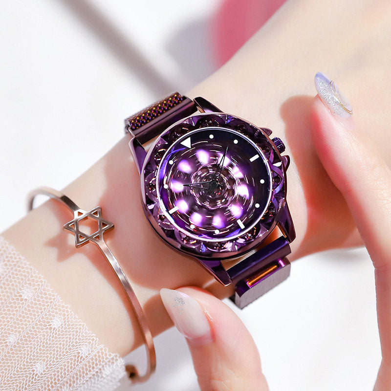 Women's Rose Gold Crystal Flower Watch | Hollow Floral Skeleton Dial | CZ Diamond Bracelet | Ladies Luxury Bling Watch | UAE