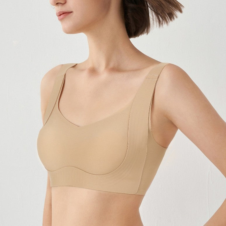 Seamless Wireless Bra Women | Wide Strap Scoop Neck Comfort Bralette | Ultra Smooth No Wire Padded Everyday Bra Nude