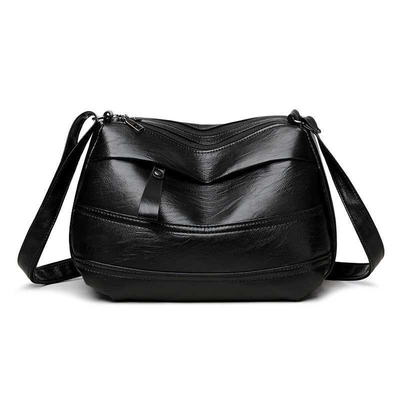 Black Soft Leather Crossbody Bag Quilted Panel Zip Top Adjustable Strap Shoulder Bag | Women Casual Everyday Multi Pocket Hobo Messenger Handbag Purse