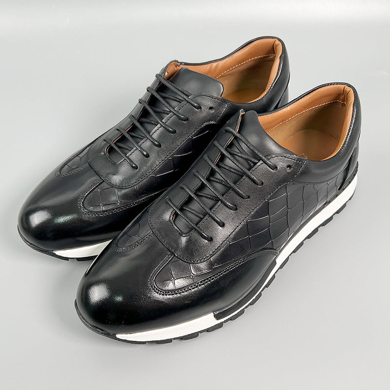 Woven Leather Sneakers for Men | Luxury Lace Up Casual Dress Shoes with White Sole