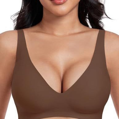 Black Wireless Bralette for Women - Seamless Comfort Bra with Deep V Neckline & No Underwire Support