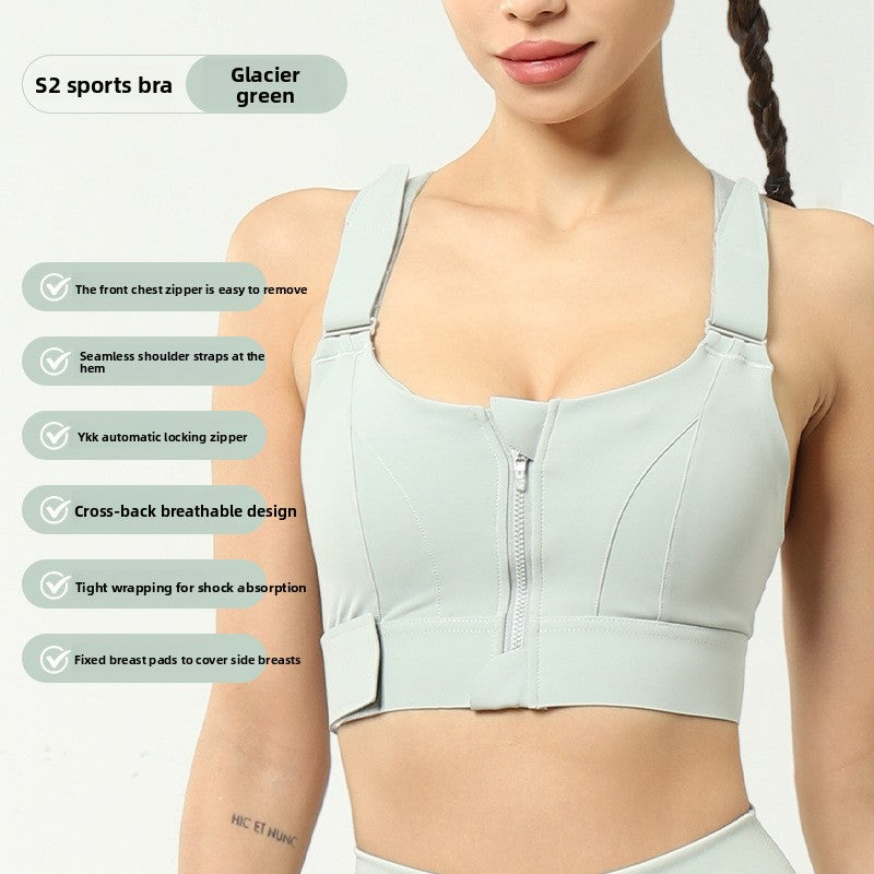 S2 High Impact Sports Bra with Front Zipper | YKK Auto-Lock Zipper, Cross-Back & Shock Absorption | Women's Workout Bra with Removable Pads ? Black