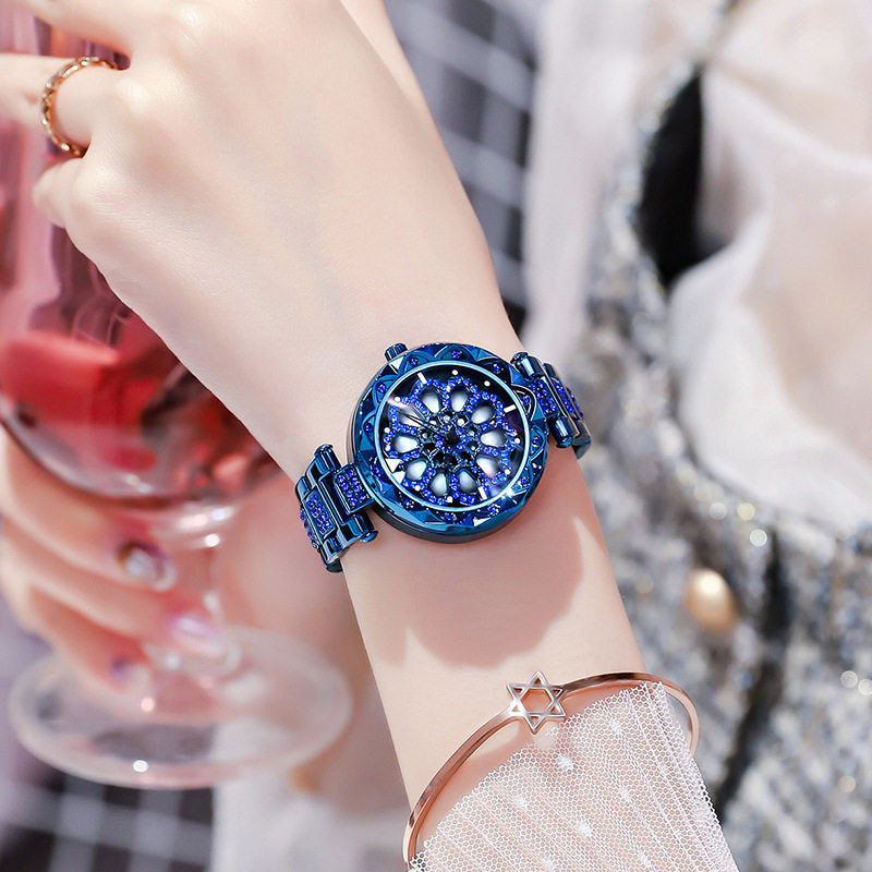 Women's Rose Gold Crystal Flower Watch | Hollow Floral Skeleton Dial | CZ Diamond Bracelet | Ladies Luxury Bling Watch | UAE