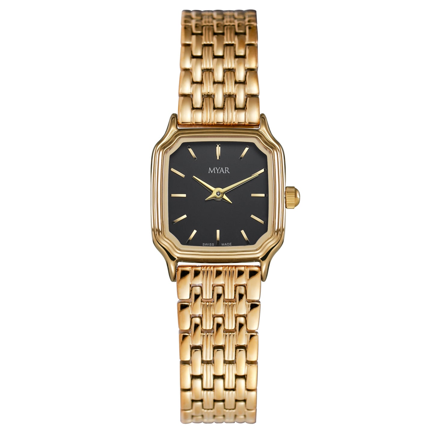 MYAR Swiss Made Women's Watch | Burgundy Red Dial | Gold Square Case | Luxury Panther Link Bracelet | Ladies Elegant Dress Watch | UAE