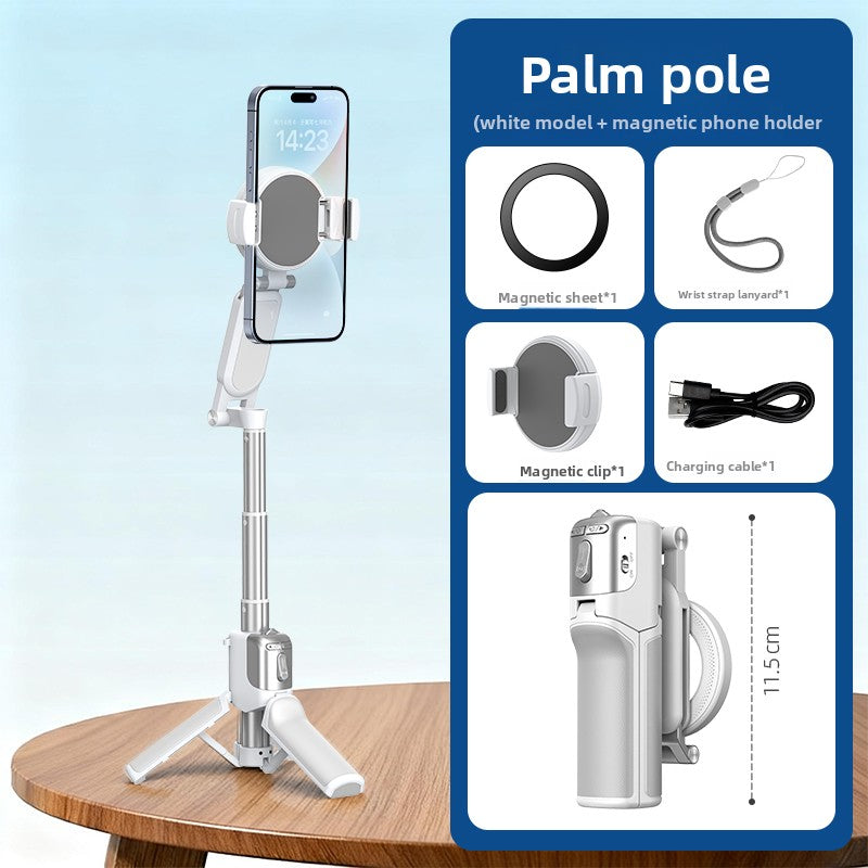 Palm Pole Magnetic Selfie Stick with Fill Light - Foldable Pocket Stabilizer for iPhone & Android | Vlogging, TikTok, Live Streaming
