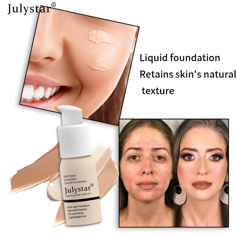 Julystar Professional Soft Matte Long Wear Liquid Foundation | 8 Shades Coverage Foundation | Naturally Flawless Oil-Controlling Lightweight Feel | Full Coverage Pump Bottle Foundation for All Skin Types