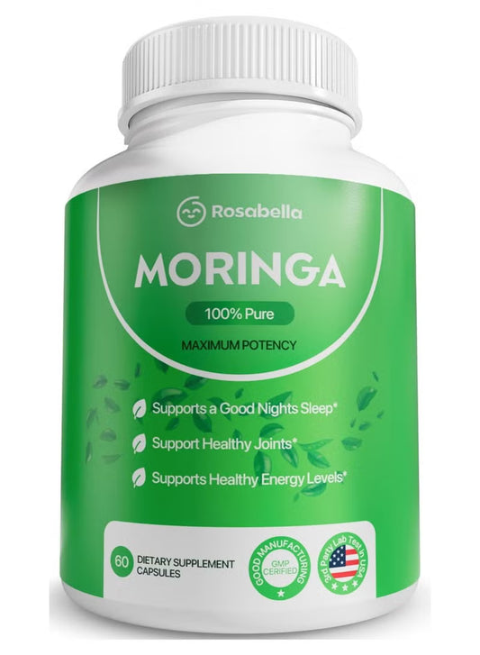 Rosabella Moringa 100% rein, maximale Wirksamkeit, 2er-Set | 60 Kapseln | GMP-zertifiziertes Nahrungsergänzungsmittel zur Unterstützung von Schlaf, Gelenken und Energie