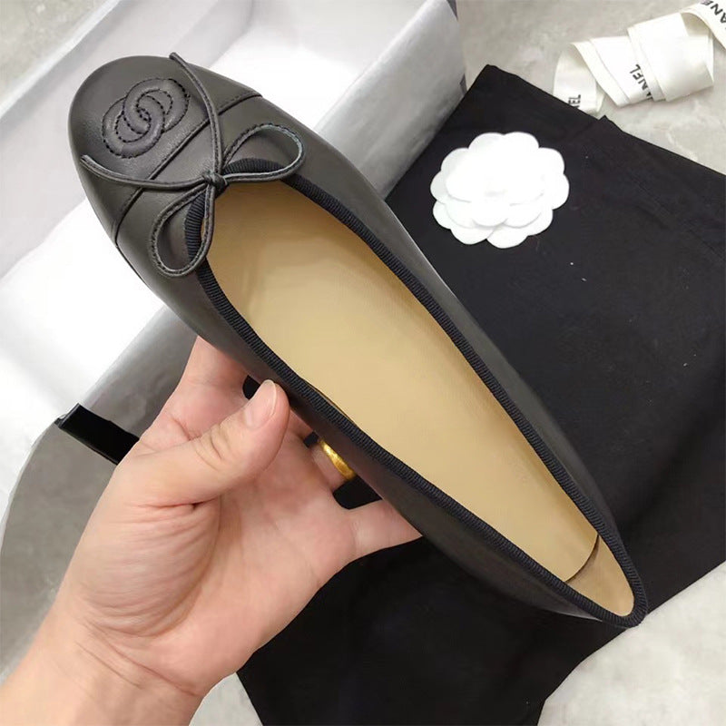 CHANEL Beige & Black Lambskin Ballet Flats | Luxury Flat Shoes for Women