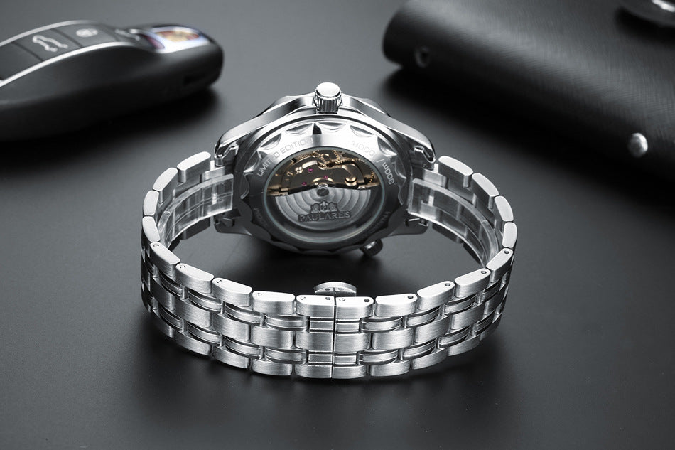 Paula Reis Automatic Professional Diver Watch | Black Dial Master Chronometer 300M | Stainless Steel Bracelet Men's Watch