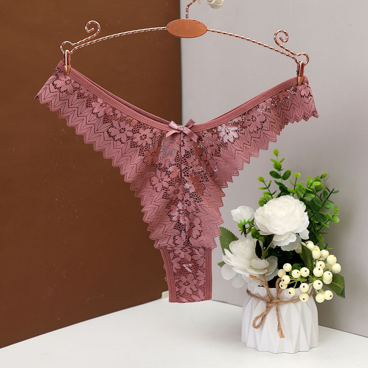 Black Floral Lace V-Cut Panties with Bow Detail | Women's Sexy Scalloped Cheeky Underwear | Low Rise Lace Bikini Briefs