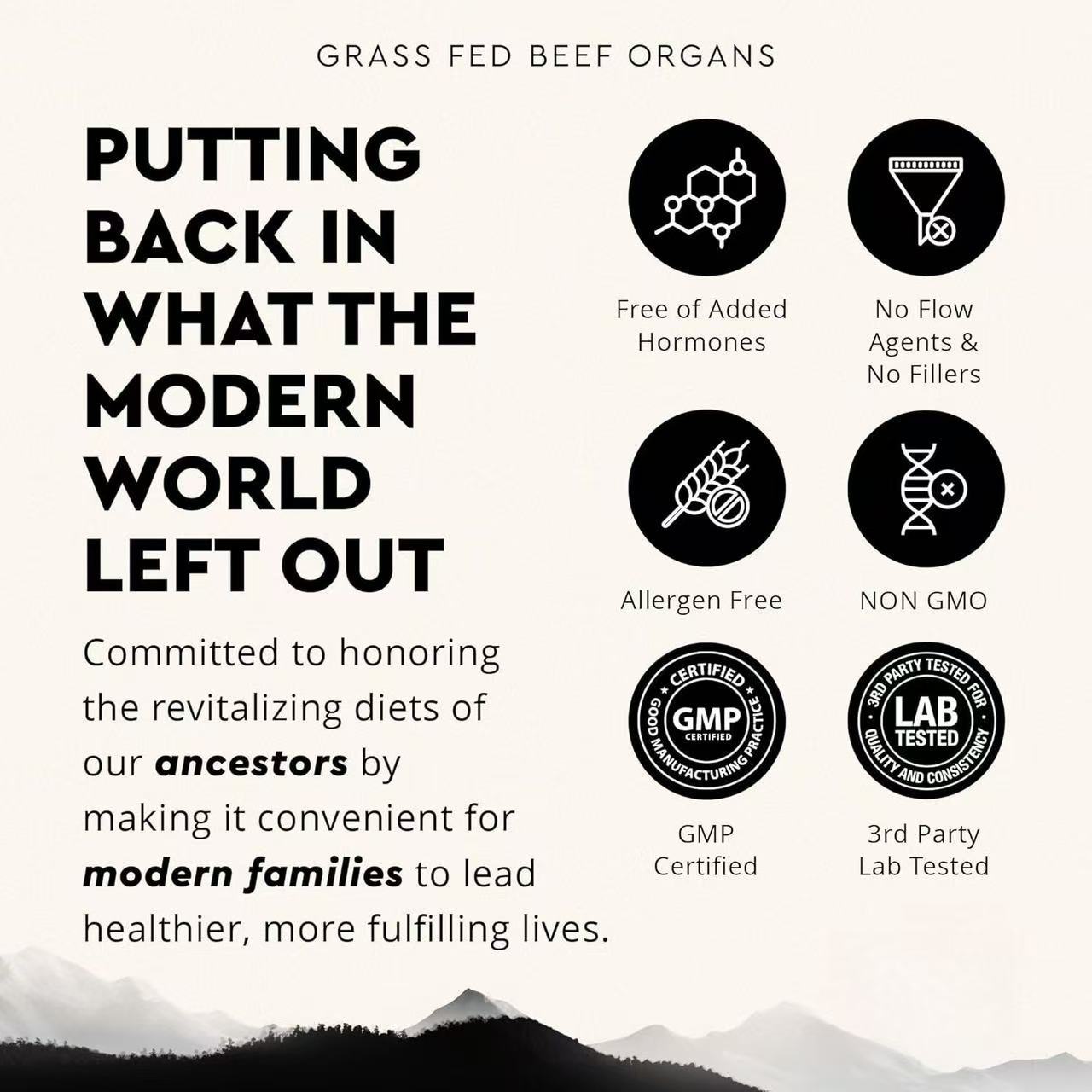 Grassfed Beef Organs Supplement | 180 Capsules 500mg | Pasture Raised New Zealand & Australia | Non-GMO, Hormone Free, No Fillers ? Ancestral Superfood