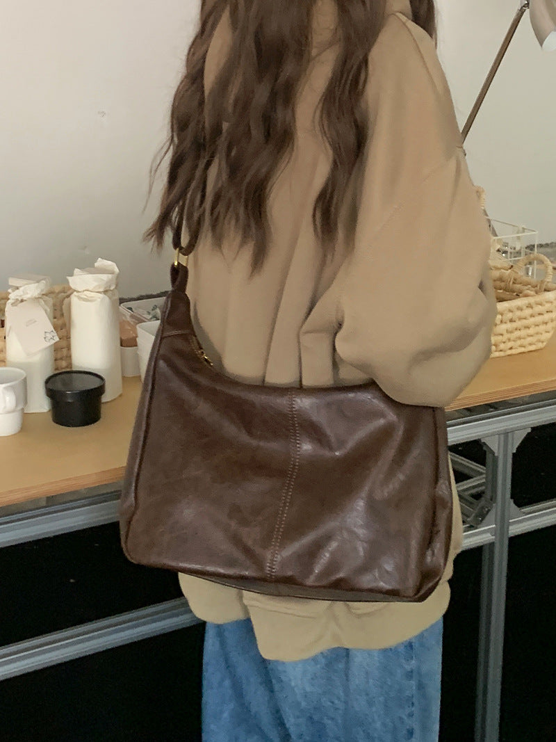 Brown Leather Slouchy Hobo Bag - Soft Shoulder Bag with Single Strap | Casual Everyday Tote in Chocolate Brown